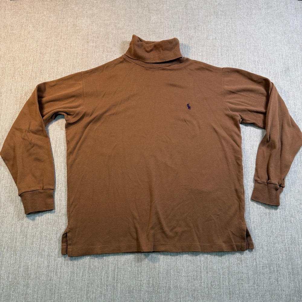 Polo Ralph Lauren Mens Brown Cotton Turtleneck Sweater Long Sleeve Pony Logo L